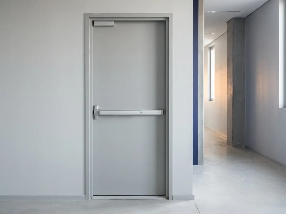 Barre antipanique montée sur une porte d'issue de secours