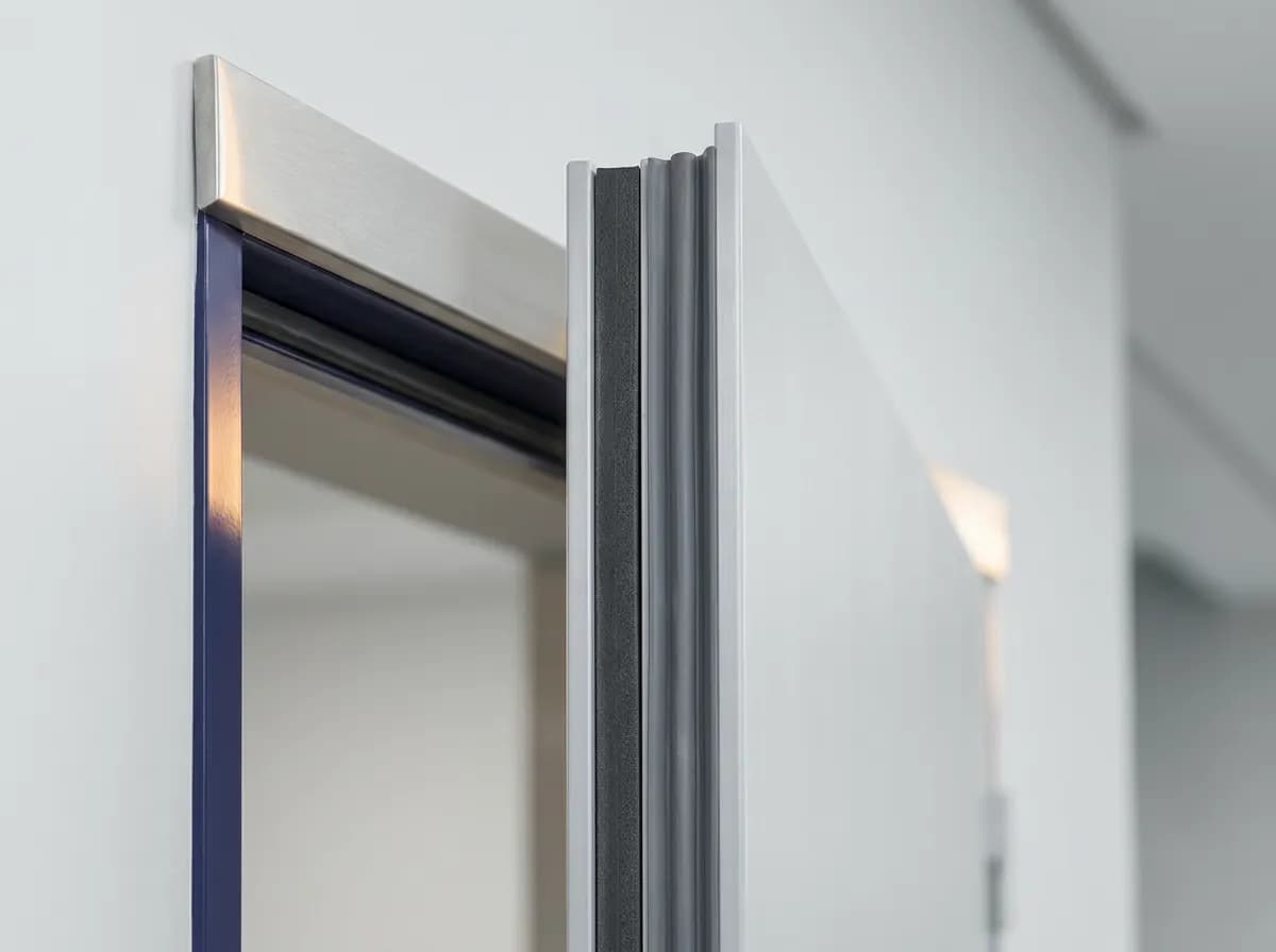 Joint intumescent intact encastré dans le chant d'une porte coupe-feu